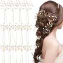14 Pcs Baby's Breath Hair Pins Boho Bridal Pearl Flower Wedding Hair Accessories for Brides Bridesmaids Women Girls (Gold)