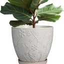10 Inch Plant Pot Ceramic Planter Pot with Drainage Hole and Saucer Round Planter Large Flower Pot for Indoor Outdoor Plants Home Garden Decor White