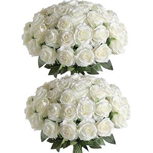 Veryhome 36Pcs Artificial Roses Realistic Fake Flowers Bulk Long Stem Silk Faux Roses Bouquet for Wedding DIY Home Decor Bridal Table Centerpieces Party Arrangements Gifts