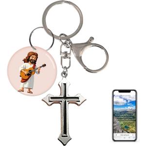 Inspirational NFC Christian Keychain with Scripture Card, Tap with Your Phone to Get Daily Bible Verse (Jesus Playing Guitar)