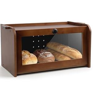 Fullin Bread Box for Kitchen Countertop, Bread Storage Container Large Capacity Bamboo Homemade Bread Boxes, Bread Food Holder Organizer with Acrylic Window for Kitchen Counter, Panry Shelf, Cabinet