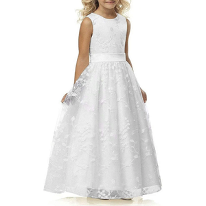 A line Wedding Pageant Lace Flower Girl Dress with Belt 10-11Y