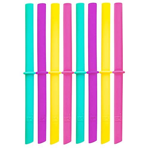 Elk and Friends Adult & Kid's Reusable Silicone Straws with Stopper for 12oz &14oz Mason Jars or Tumblers, Pack of 8 Colorful Straws 7.9"