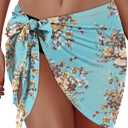 Swimsuit Coverups for Women Sarong Beach Bikini Wrap Sheer Short Skirt Chiffon Scarf for Swimwear (Aqua Blue Floral, 2XL)