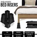 Utopia Bedding - Adjustable Bed Risers 3, 5, 8 Inch  Heavy Duty Furniture Riser Set of 4 for Beds, Couch & Desk  Under Bed Storage & Dorm Room Essential  Supports Up to 1,300 lbs  Black