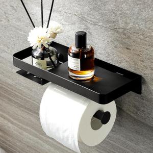 Decor Toilet Paper Holder - Small Bathroom Decoration Holder Toilet Air Freshener, Small Bathroom Accessories, Matte Black (Black With Shelf)