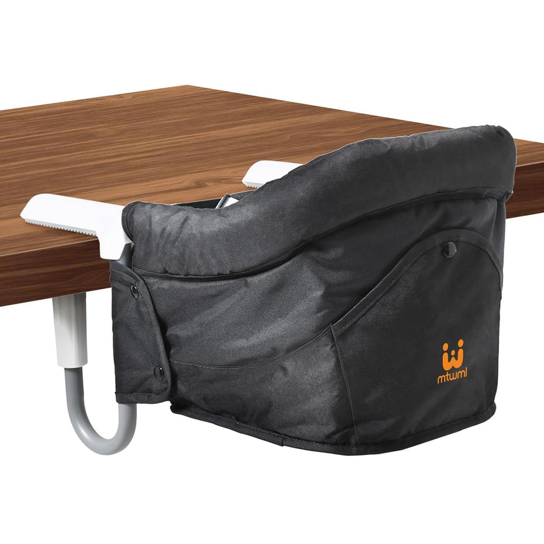MTWML Portable High Chair for Table,Hook On High Chair That Attaches to Table,Space Saver Clip On Counter Seat for Baby,Easy Clean Baby Feeding Clamp Seat with Carry Bag for Travel(Pure-Black)