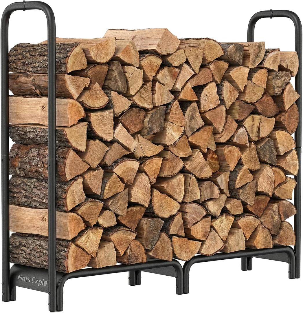Mars Explo Firewood Rack，4ft Heavy Duty Fire Wood Storage Racks for Indoor Outdoor，Metal Log Holders for Firewood，Fireplace Wood Pile Storage Stacker Organizer, Black