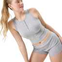 florence by mills Women's Rib Refresh Ribbed Knit Shorty Shorts (Gray, L)