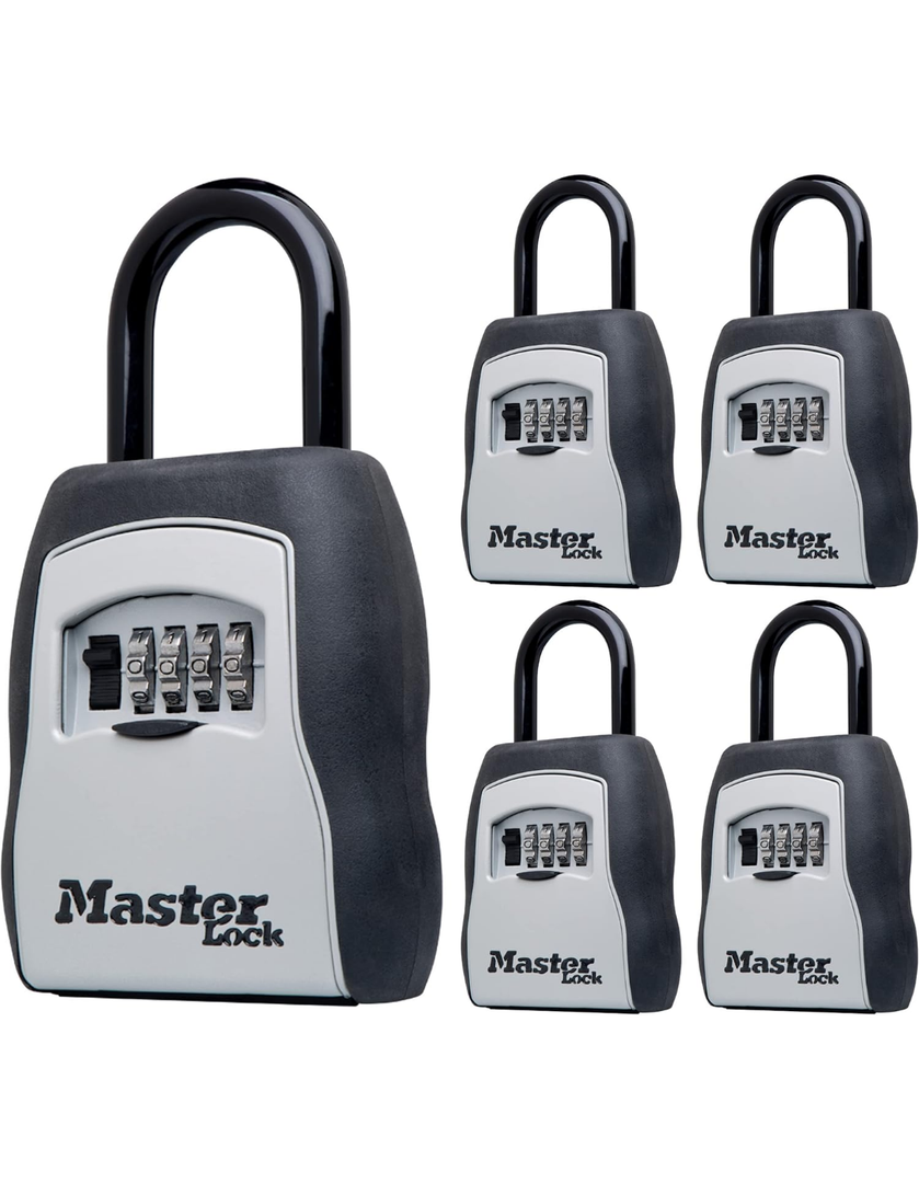 Master Lock Key Lock Box with Code, Outdoor Lock Box for Realtors, Property Managers and Landlords, Ideal for Short-Term Rentals, Key Safe Holds 5 Keys, 5 Pack, 5400EC5