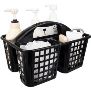 JiatuA Portable Shower Caddy Basket with Compartments Cleaning Supplies Organizer with Handle Plastic Storage Divided Tool Bin for Bathroom, Bedroom, Kitchen, College Dorm, Garden, Under Sink, Black