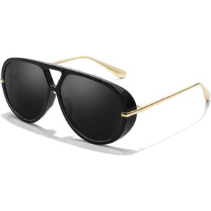 Chicid Oversized Aviator Sunglasses for Women, Tangle Free UV400 Protection Trendy Sun Glasses (A07 Black/Grey)