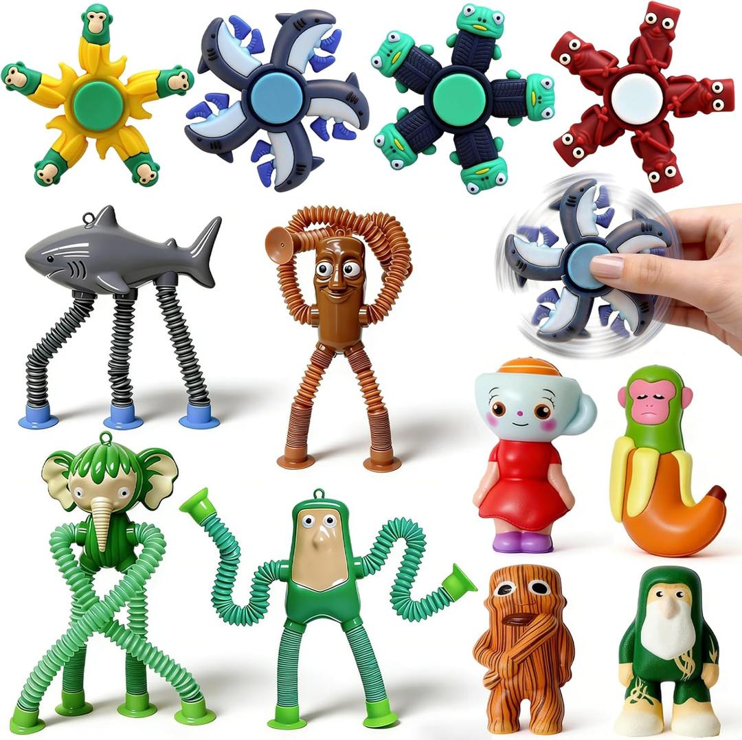 Italian Brainrot Stress Relief Set  Flexible Pop Tubes, Character Figures & Rotating Sensory Pieces, Compact Decompression Bundle for Relaxation & Focus