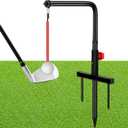 Poen 1 Set Golf Swing Trainer Training Iron Practice Swing Groover with 3 Height Indoor Golf Practice Simulator Accessories Aid Equipment (Black)