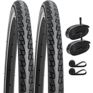 YUNSCM 2-PCS 26x1 3/8 (37-590) Road Bike Tires and 26x1 3/8 Bike Tubes Schrader Valve with 2 Rim Strips Compatible with 26 x 1 3/8 26x1 3-8 Bike Bicycle Tires and Tubes (Y-707)