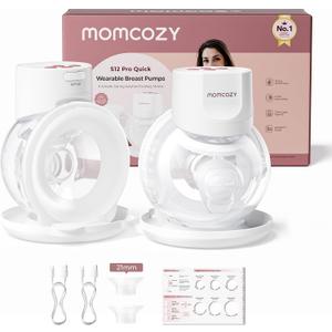 Momcozy Breast Pump S12 Pro Quick, Hands-Free Wearable & Wireless Pump, with DoubleFit Hybrid Flange, 3 Modes & 9 Levels Electric Pump Portable, Smart Display, 24mm Flange, 2 Count, Cozy White