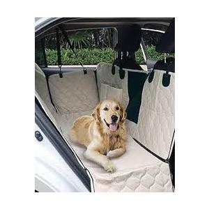PETICON Dog Car Seat Cover with Mesh Window, 100% Waterproof Pet Seat Cover for Back Seat, Scratchproof Dog Hammock for Cars, Trucks, SUVs, Jeeps, Beige