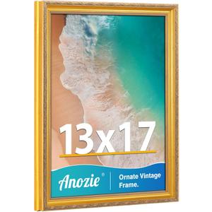 Vintage 13x17 Picture Frame, Antique Gold Photo Frames with Plexiglass Front,Ornate 13x17 Frame Display for Wall Dcor,1 Pack,Gold