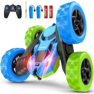 Cosone Remote Control Car Toys for Boys - 4WD 2.4Ghz Double Sided 360 Rotating All Terrain RC Cars with Cool Lights, Kids Birthday for Boys-Blue & Green (Standard)