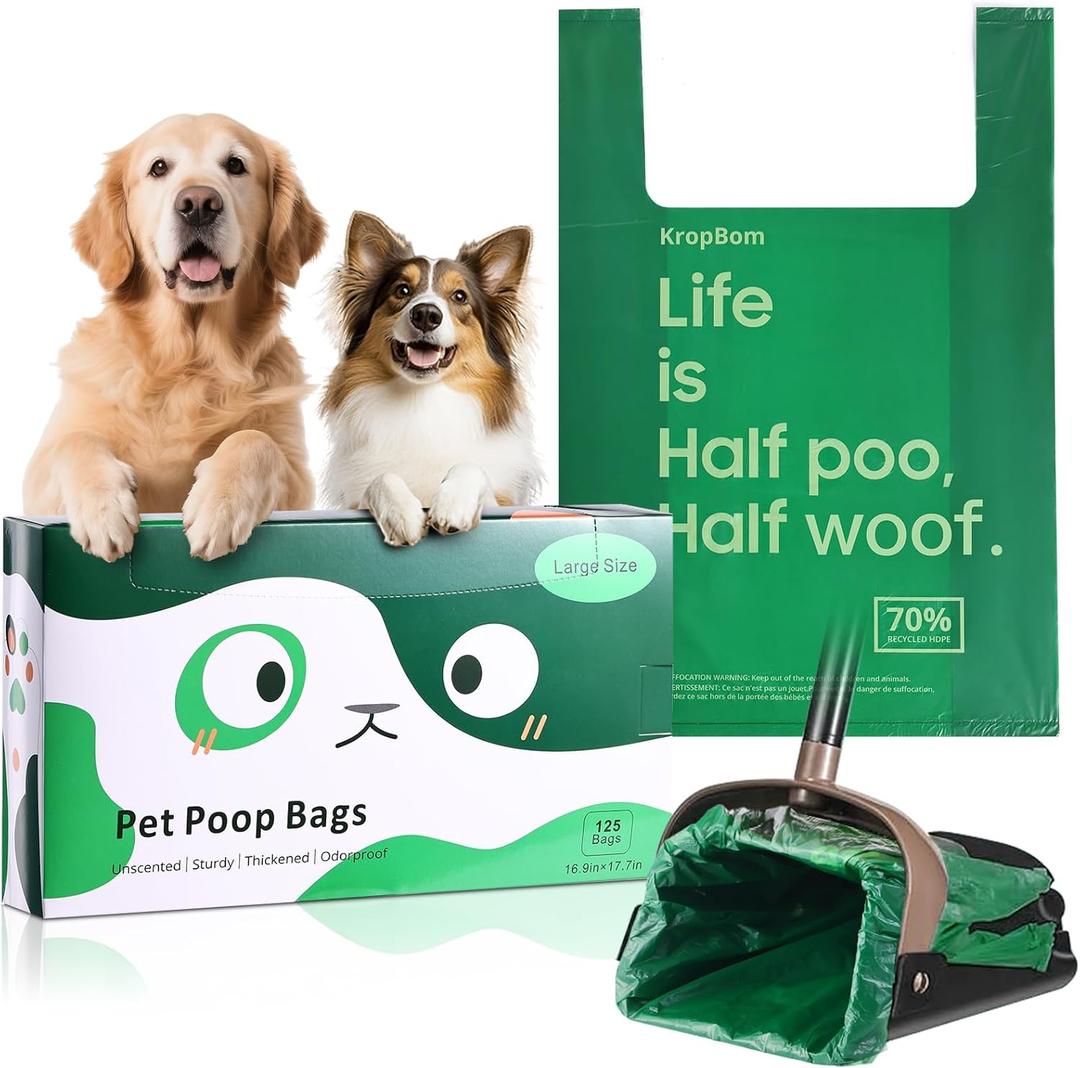 125 Bulk Pack Extra Large Dog Poop Bags for A&H Swivel Bin Pooper Scooper, Pet Waste Bags with Handle for Dog Poop Cat Litter, Heavy Duty Leakproof Unscented (Only Dog Poop Bags)