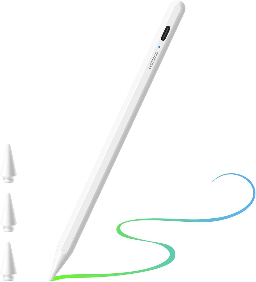 GOOJODOQ Stylus Pen for iPad 2018-2025,Supports Battery Indicator,Screenshot,Palm Rejection & Tilt,Compatible with iPad 6/7/8/9/10/11,Pro 11"/12.9"/13"/M4,iPad Air 3/4/5/6/M2/M3,mini 5/6(4Nibs)