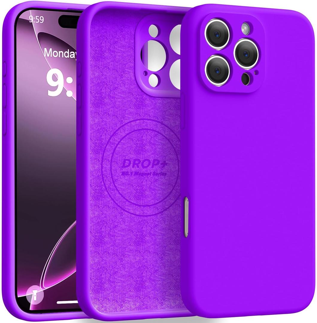 Ktele Magnetic for iPhone 16 Pro Case [Compatible with Magsafe] [Premium Silicone Satin-Smooth Touch] Slim Shockproof Anti-Scratch Microfiber Lining Case, 6.3 inch, Neon Purple