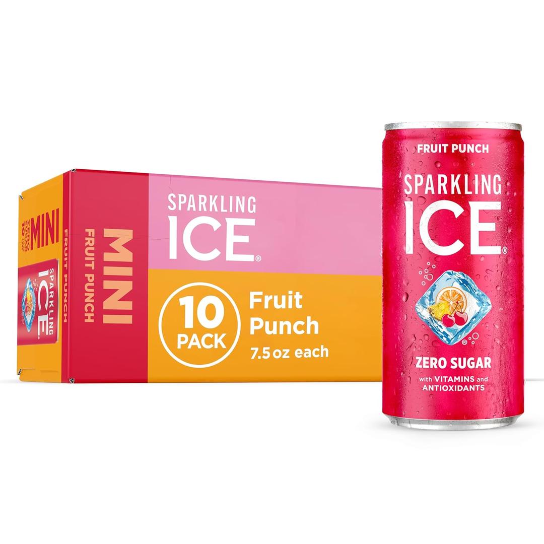 2 x Sparkling Ice Fruit Punch Sparkling Water, with Antioxidants and Vitamins, Zero Sugar, 7.5 fl oz Mini Cans (Pack Of 10)