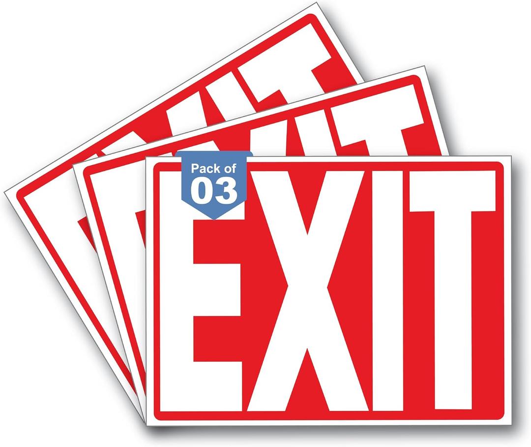 5 x 3 x Exit Sign Stickers, Exit Signs Designed as per NFPA Safety Standards (10 x 7 inches) Premium UV Protected, Strong Adhesive Vinyl Scratch, Fade Resistance and Spill Proof, Indoor and Outdoor