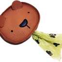 Cute Bear Leather Dog Poop Bag Dispenser Holder with Leash Clip Adorable bear design, smooth leather exterior, water-resistant nylon lining, easy refill, hands-free clip 3 Packs 