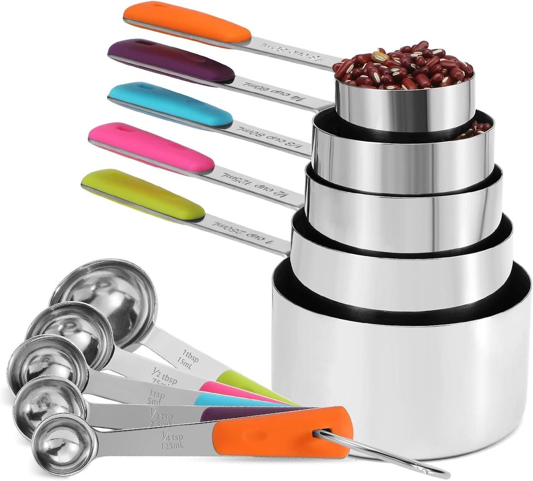 Measuring Cups and Spoons Set Stainless Steel 10 Piece for Cooking and Baking (Medium)