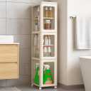 3-Way Opening Tall Narrow Storage Cabinet, Bathroom Organizers with Wheels, Anti-Tip Slim Storage Cabinet with Adjustable Shelves for Kitchen Toilet(3-Tier)