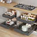 Seinloes 4 Pack Pull Out Cabinet Organizer 21" Deep with Raising Pad for Framed Cabinets, Expandable (9"-14" W) Slide Out Drawers for Kitchen Cabinets with 4pcs Divider Racks, Roll Out Shelves, Black