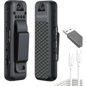 Mini Body Camera 1080P, Wearable Clip-On Body Cam with 180 Rotating Lens, Compact Hidden Camera, IR Night Vision, One-Button Recording for Work, Security & Personal Safety (TF Card Not Included)