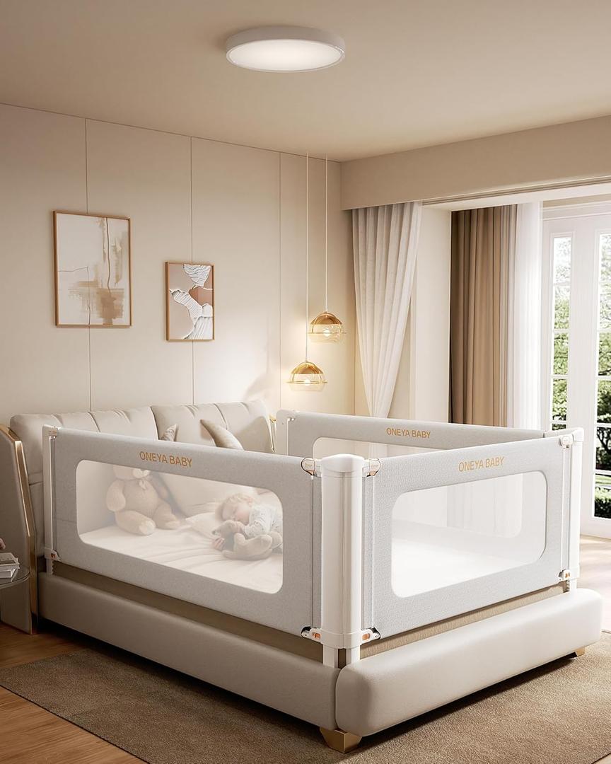 Bed Rail for Toddlers, Thickened & Reinforced Baby Bed Rail Guard forTwin Bed with Double Child Lock, Upgraded Toddler Bedrails with Height Adjustable, Grey, 1Side 39" Lx28 H