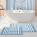 Tindbea Bathroom Rugs Set 2 Piece, Extra Soft and Absorbent Fluffy Striped Chenille Bath Mat Rug Set, Non Slip Bathroom Floor Mat, Machine Washable (20" x 32" Plus 16" x 24", Blue)