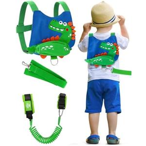 Lehoo Castle Toddler Leash for Boys, 4-in-1 Toddler Harness with Leash with Anti-Lost Wrist Link for Kids, Baby Leash for Walking, Kids Leash Backpack (Dinosaur Blue)