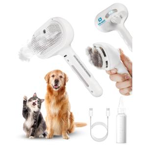 Fur Sweep Steam Brush For Dogs Comb for Grooming Cat Brush For Shedding, Self Cleaning Deshedding Tool, Anti Static Mist, Rechargeable, Slicker Comb for Long and Short Haired Pets, Gentle Fur Remover