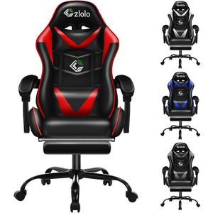 Gaming Chair with Footrest Racing Style Lumbar Support Massager Video Game Chair with Metal Legs, High Back Reclining Gamer Chair with Headrest, 360° Swivel Office Computer Desk Chair (Red)