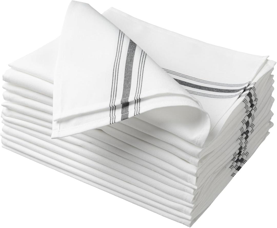 100% Polyester Napkin 18"x22", Dual-Stripe Border  Durable Decorative Napkins for Restaurants & Events, Black, Set of 12