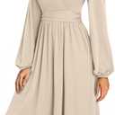 Dokotoo Womens 2026 Spring Summer Wrap V-Neck Long Sleeve Empire Waist Dress Elegant Mini Dresses with Pockets (M)