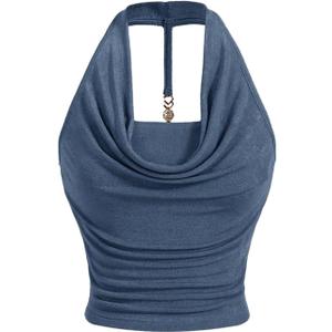 SOLY HUX Women's Halter Tops Draped Front Sleeveless Backless Y2K Crop Sexy Cami Tops Going Out Summer Outfits (Blue, M)