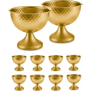 8.25'' Wide 7.3''High Decorative Bowl Vase Set of 10,Distressed Gold Metal Compote Bowl for TablesUrn Vases for Vintage Wedding Centerpieces,Elegant Compote Vases,Pedistal Vase for Any Event