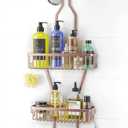 Shower Caddy Hanging Bathroom Organizer: Over Head Long Rack for Tall Showerhead - Extra Large Shelf for Big Shampoo Bottles with Soap Holder (Rose)