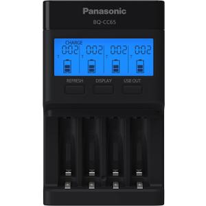 Panasonic BQ-CC65AKBBA Super Advanced eneloop pro and eneloop 4-Position Quick Charger with LCD Indicator Panel and USB Charging Port, Black ((Pack of 1))