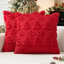 MIULEE Christmas Throw Pillow Covers 20x20 Set of 2 Christmas Decorations Red Soft Plush Faux Fur Wool Xmas Tree Snowflakes Pillowcases Holiday Festivals Winter Home Decor Sofa Couch Bed Porch