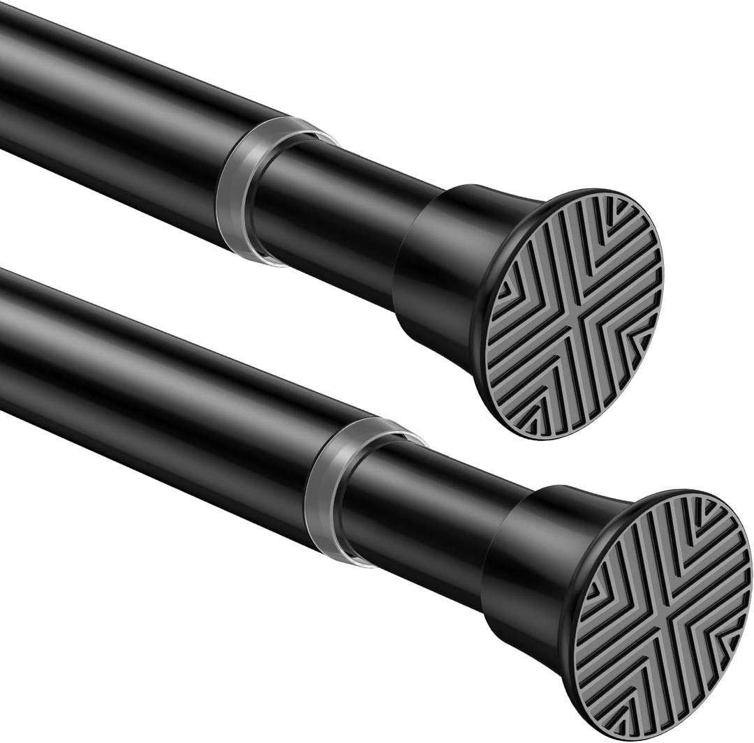 2Pack Tension Rod 24-48Inch Black Curtain Rods for Windows Spring Adjustable Curtain Rods no Drilling Tension Curtain Rods for Window, Doorway, Closets