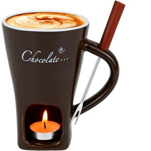 Chocolate Melting Mug Cheese Candy Mini Fondue Pot With Forks (Brown)