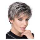 Short Grey Wigs Short Cut Layer Sliver Gray Wigs with Bangs Texture Pixie Cut Pixie Cut Replacement Wigs for Daily Use (Grey 1)