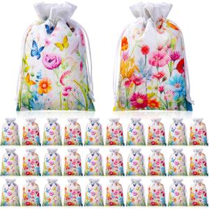 Supervitae 30 Pcs Wildflower Burlap Gift Bags with Drawstring 4 x 6 Inch Flower Gifts Bag Bulk Valentine Wedding Summer Floral Party Favor Wrapping Small Jewelry Pouch for Women Bridal Spring Party