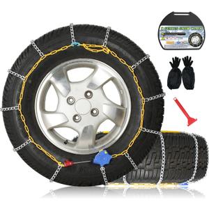Auto Fixing Snow Chains, 2 x 12 mm, 30s Quick Installation of Tire Chains with Automatic Tensioner, Universal Emergency Tire Traction Chain for Cars, Pickups, and SUVs (HLN 130)